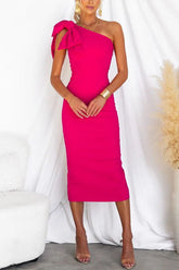 Barbie Day – Stretch-Midikleid mit One-Shoulder-Träger und Schleifendetail
